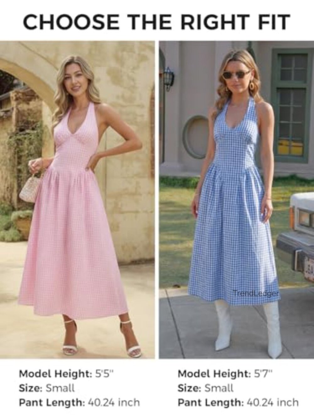 Halter V Neck Plaid Maxi Dress Smocked Backless Summer - Picture 6 of 6